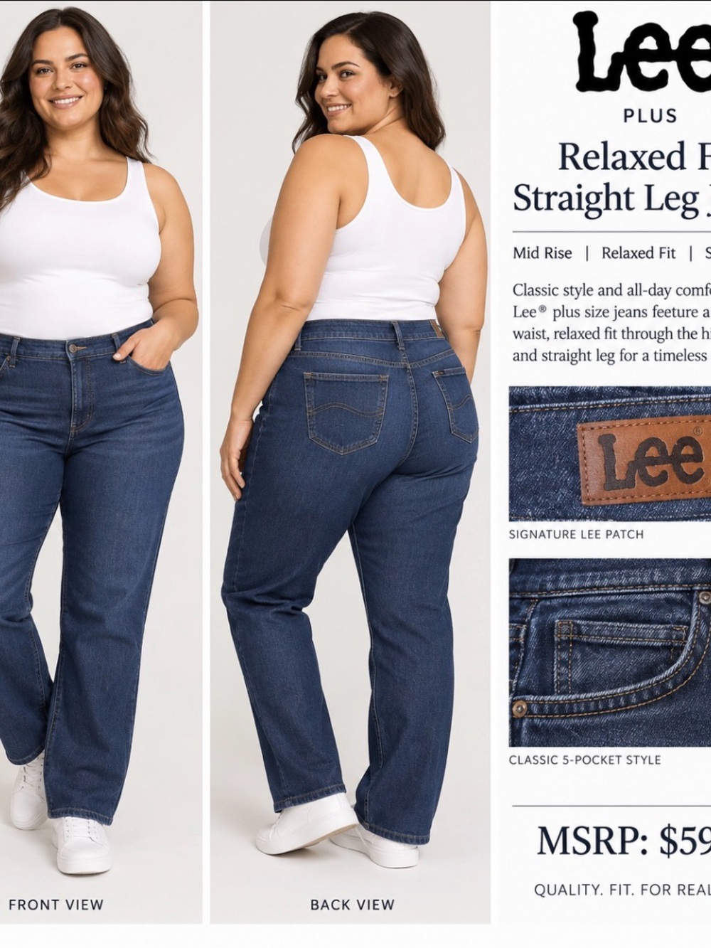 Lee Plus Relaxed Straight Leg Dark Indigo Jeans